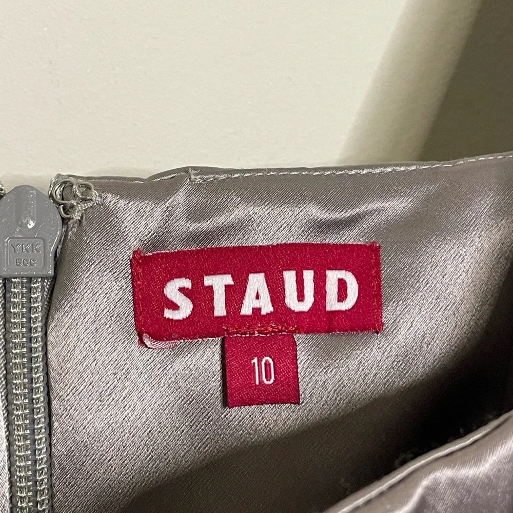 STAUD Landscape Silver Mini Dress Velvet Gray Tulle - Picture 8 of 9